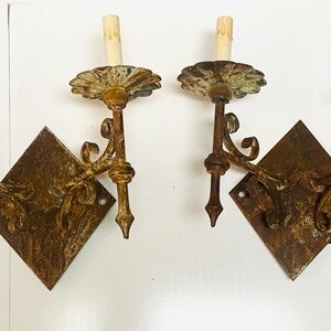 Pair Matching Old World Trestle Double Electric Wall Sconces